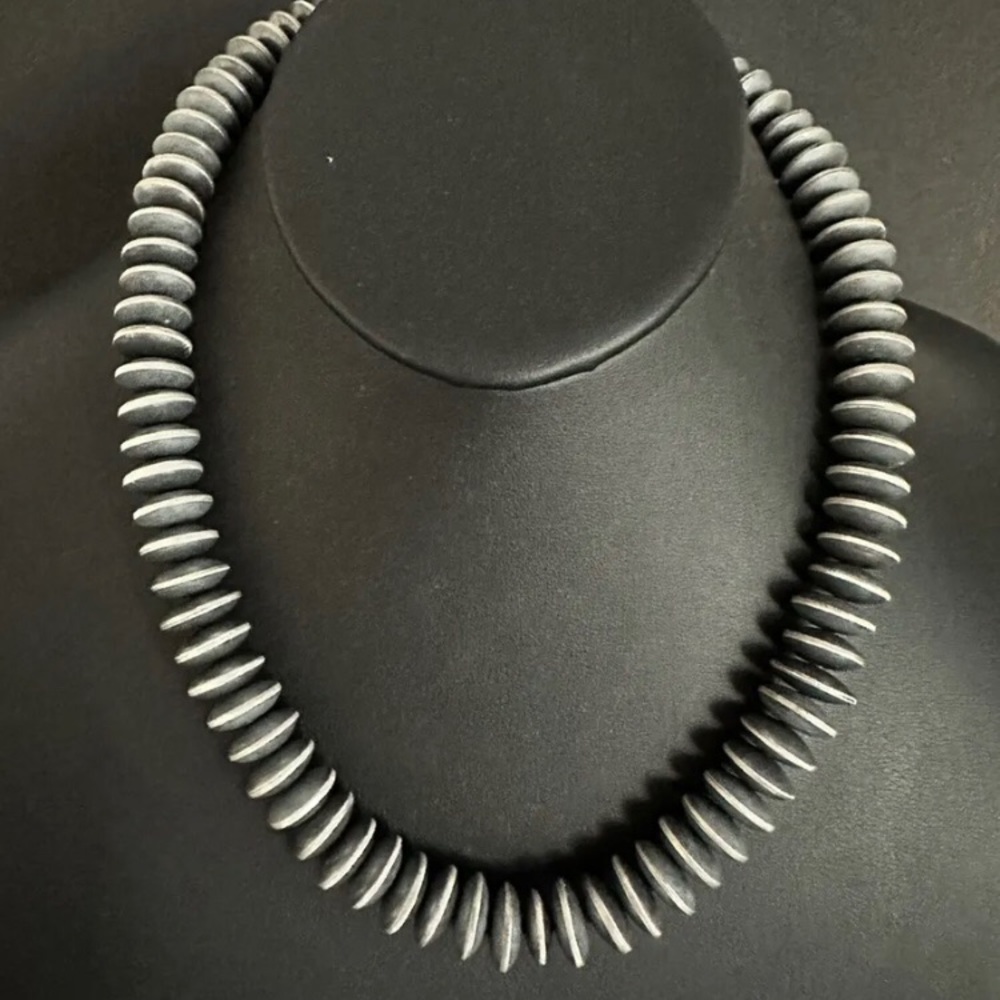 Heavy 14mm Sterling Silver Flat Saucer Pearls Bead Necklace. 20 Inch